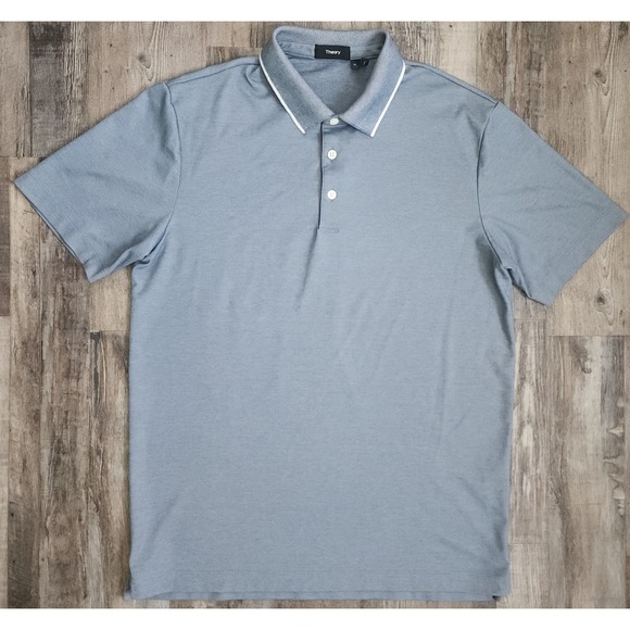 Theory Other - Theory Polo Shirt Mens Medium Blue Urban Pique Tipped Collar Short Sleeve